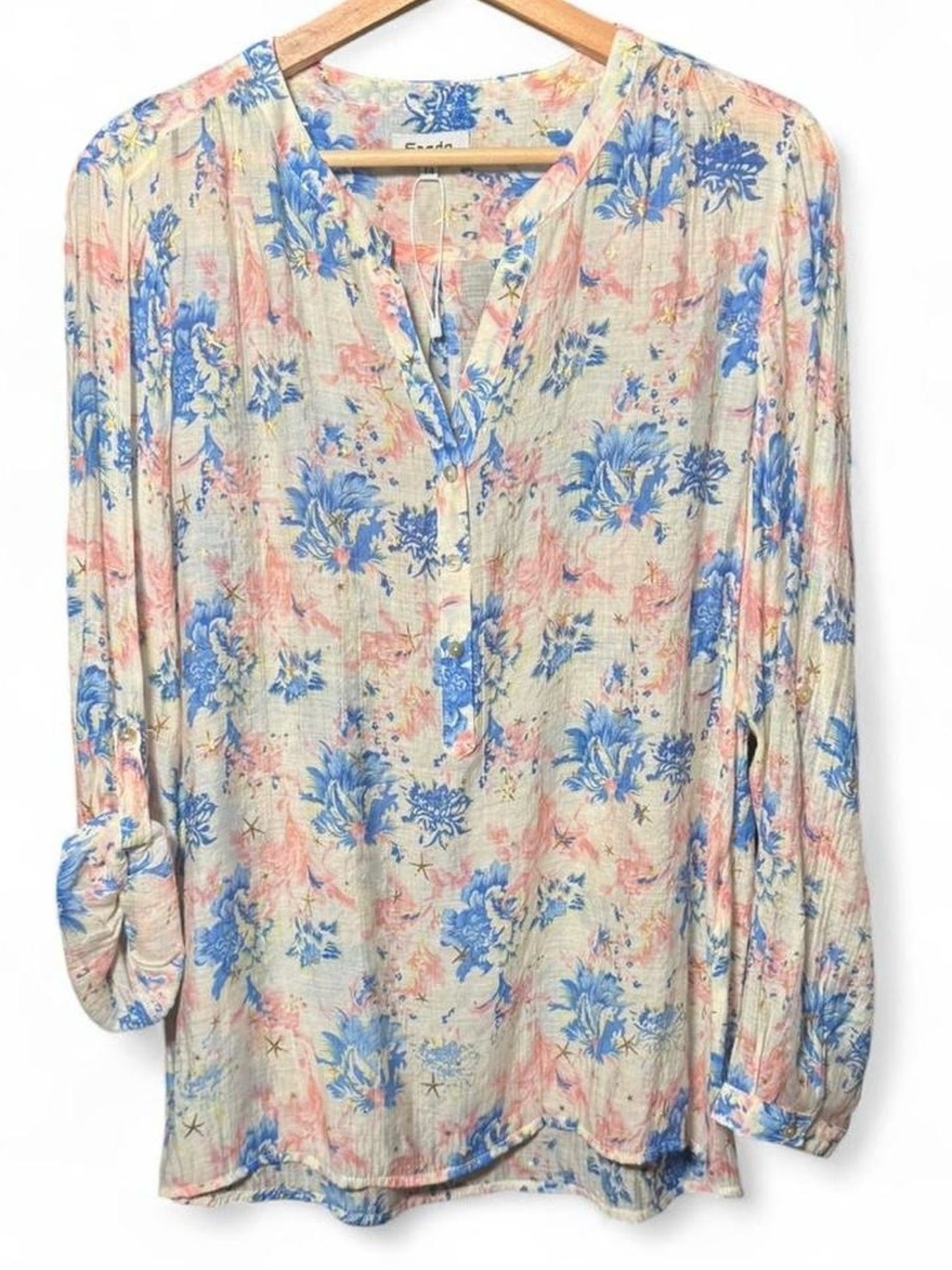 Coastal Lightweight Cotton Loose Fit Floral Blouse Cream Neutral XL Freda